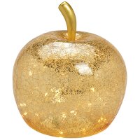 Dekoleuchte Apfel Leuchte (L) Glas, Gold,  Apfel Lampe mit LED Lichterkette, Dekolampe, Tischleuchte, Apfellampe