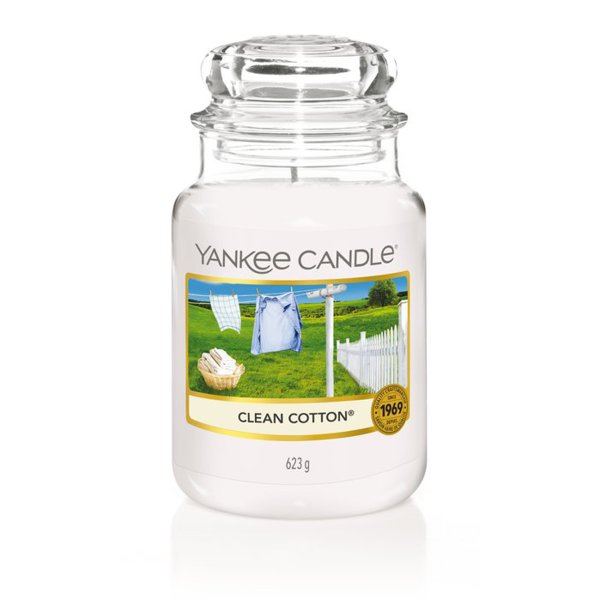 Yankee Candle Duftkerze im Glas (groß) CLEAN COTTON - Kerze mit Brenndauer bis zu 150 Stunden