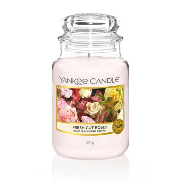 Yankee Candle Duftkerze im Glas (groß) FRESH CUT ROSES - Kerze mit Brenndauer bis zu 150 Stunden