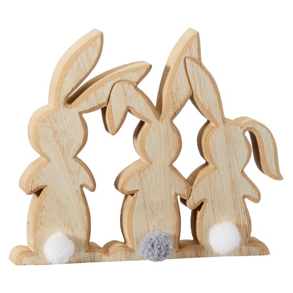 Hasen Figur "Friends" mit Puschel aus Holz H:15 cm - Frühlingsdeko, Osterdeko, Osterhase, Deko Hase