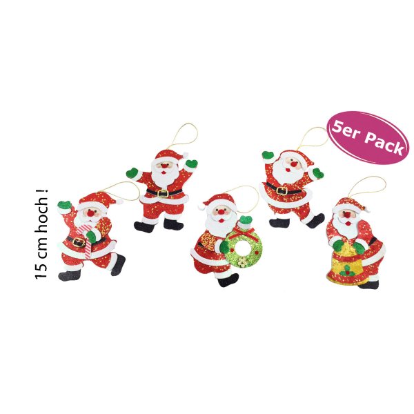 Weihnachtsdeko Geschenkanhänger Baumschmuck Weihnachtsmann (5er Set) - Fensterdeko Weihnachten, Nikolaus Santa Hänger