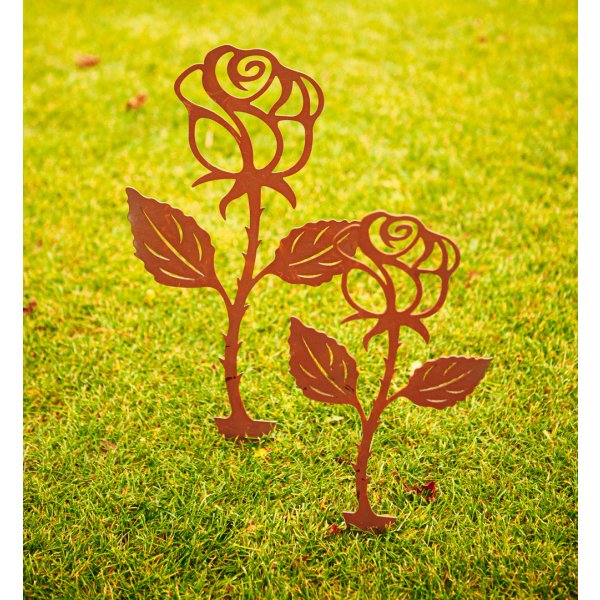 Gartenstecker Rose im Rost Design, Rostfigur für den
