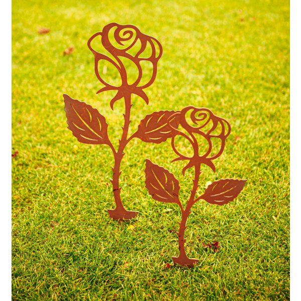 Gartenstecker Rose im Rost Design, Beetstecker H: 40 cm, Rostfigur für den Garten, Gartendeko, Metalldeko