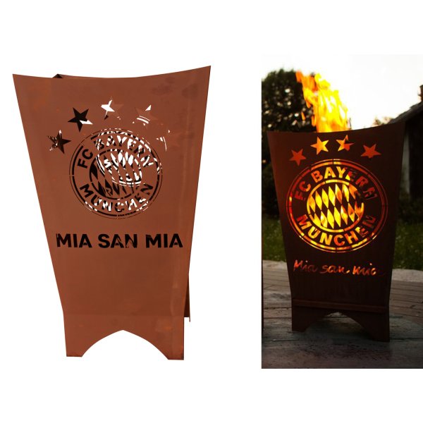 Feuerkorb FC Bayern München "Mia san mia" im Rost Design, Feuerschale, Feuerstelle für den Garten, Geschenkidee FC Bayern Fan