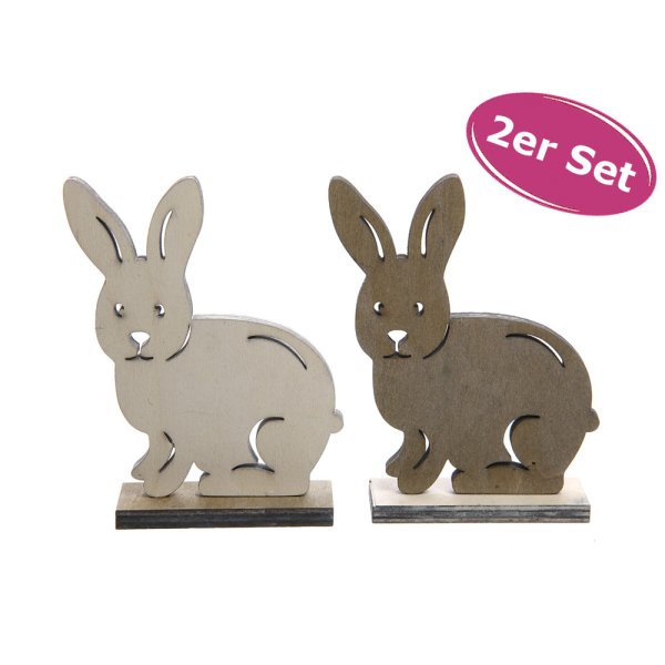 Hasen Figur „Hopsi“ aus Holz H: 9,5 cm, 2er Set - Frühlingsdeko, Osterdeko, Osterhase, Deko Hase, Ostern