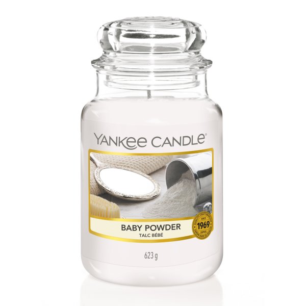 Yankee Candle Duftkerze im Glas (groß) BABY POWDER - Kerze mit Brenndauer bis zu 150 Stunden