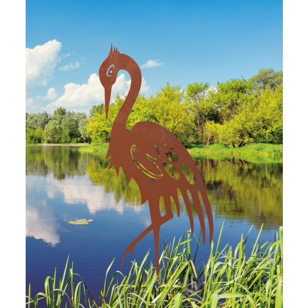 Gartenfigur Kranich im Rost Design H: 67 cm - Vogel Rostfigur für den Garten, Gartendeko, Metalldeko