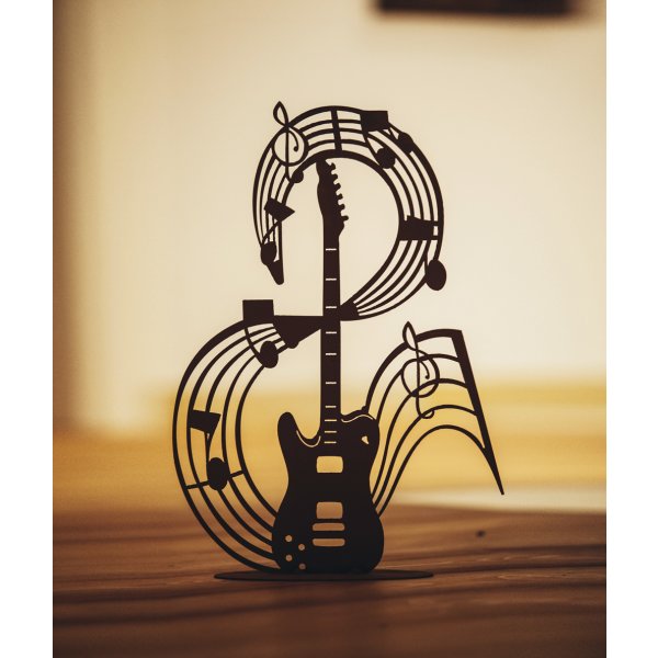 Gitarre mit Noten im Rost Design H: 43 cm - Musik Rostfigur für den Garten, Gartendeko, Metalldeko