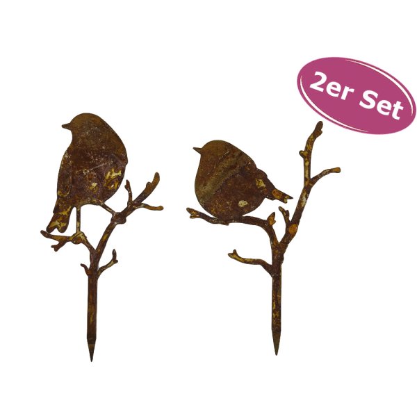 Gartenstecker Vögel im Rost Design H: 17cm, 2er Set - Rostfigur für den Garten, Gartendeko, Metalldeko