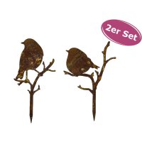Gartenstecker Vögel im Rost Design H: 17cm, 2er Set - Rostfigur Vogel für den Garten, Gartendeko, Metalldeko