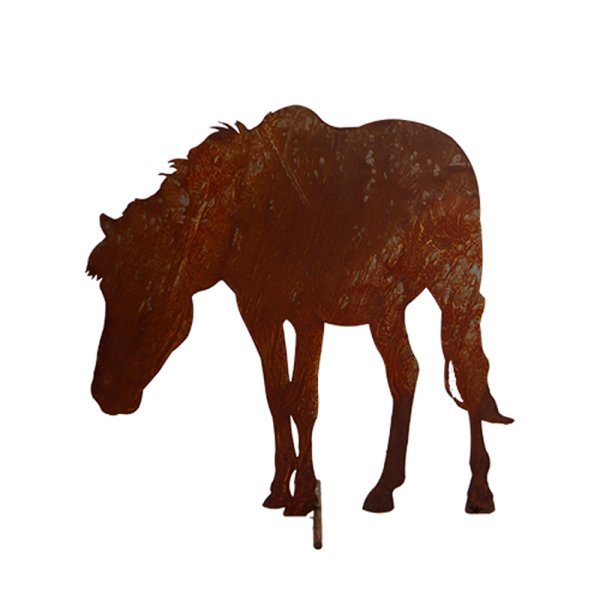 Dekofigur Pferd grasend im Rost Design, Rostfigur für den Garten, Gartendeko, Metalldeko, Terrassendeko