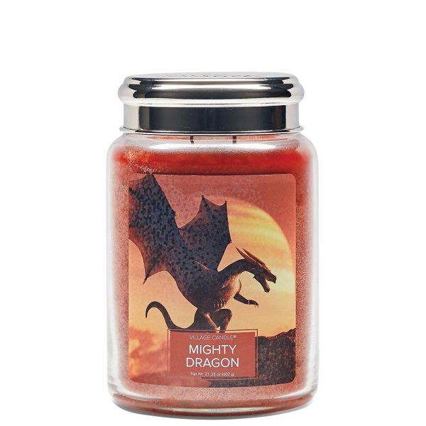 Village Candle Duftkerze im Glas (groß) Mighty Dragon - Fantasy Collection - Kerze mit 2-Docht Technologie