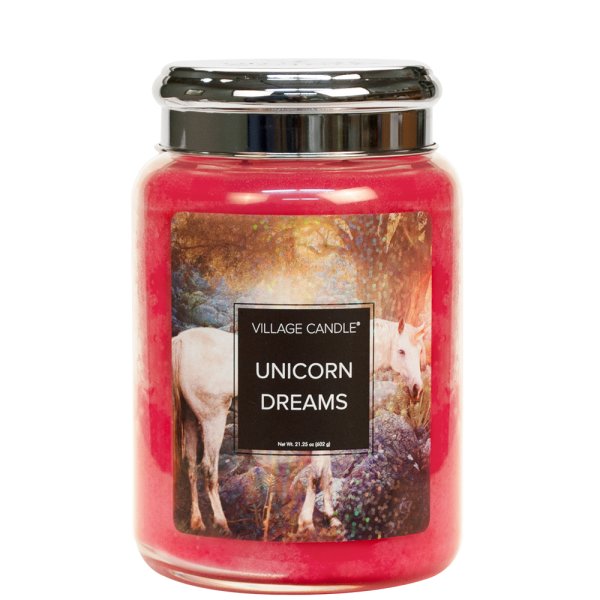 Village Candle Duftkerze im Glas (groß) Unicorn Dreams - Fantasy Collection - Kerze mit 2-Docht Technologie