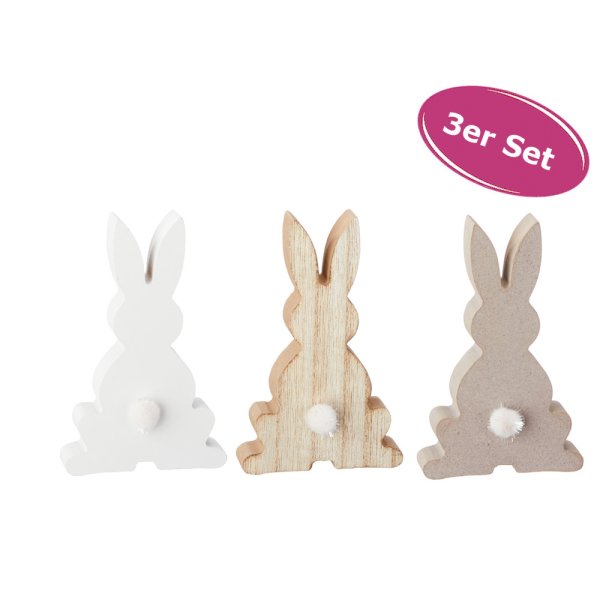 Hasen Figur "Puschel" aus Holz H:12 cm, 3er Set - Frühlingsdeko, Osterdeko, Osterhase, Deko Hase, Ostern