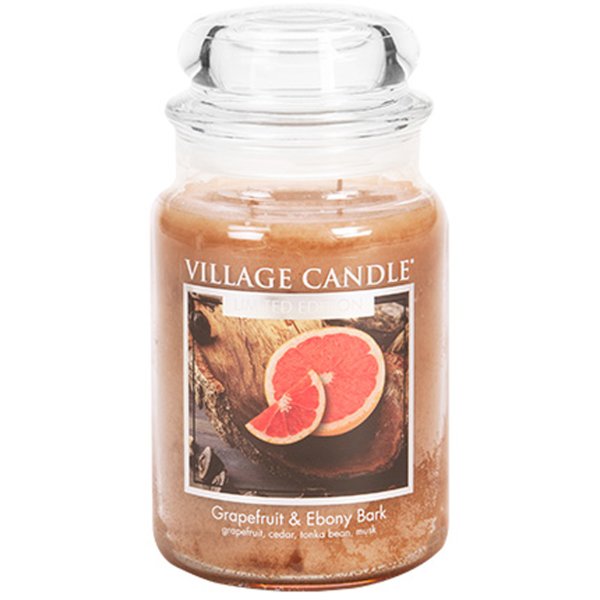Village Candle Duftkerze im Glas (groß) Grapefruit Ebony Bark - Limited Edition - Kerze mit 2-Docht Technologie