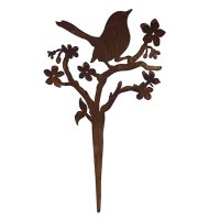 Gartenstecker Vogel mit Blüten im Rost Design H: 35...