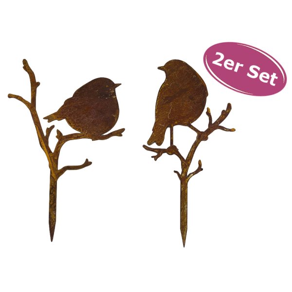 Gartenstecker Vögel im Rost Design H: 24 cm, 2er Set - Rostfigur Vogel für den Garten, Gartendeko, Metalldeko