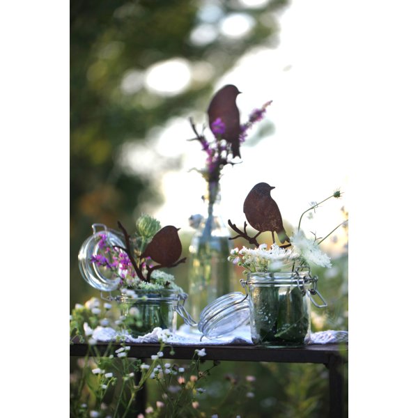 Gartenstecker Vgel im Rost Design H: 24 cm, 2er Set - Rostfigur Vogel fr den Garten, Gartendeko, Metalldeko
