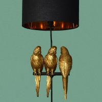 Tischleuchte Papagei Timmy, Tommy & Tammy Gold/Schwarz H: 79 cm - Lampe Papagei, Tischlampe, Wohnzimmerlampe Deko Leuchte