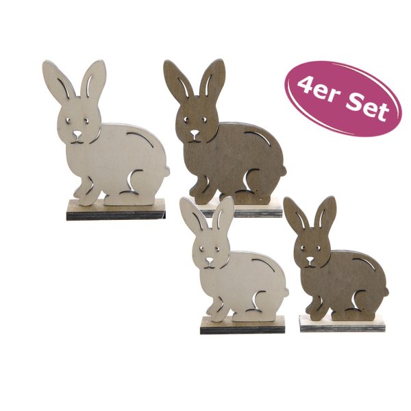 Hasen Figur „Hopsi“ aus Holz H: 12,5 cm und 9,5 cm, 4er Set - Frühlingsdeko, Osterdeko, Osterhase, Ostern