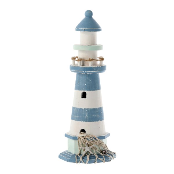 Deko Leuchtturm aus Kiefernholz mit Jute und Muscheln H: 28cm, Maritim im Shabby Look - maritime Dekoration