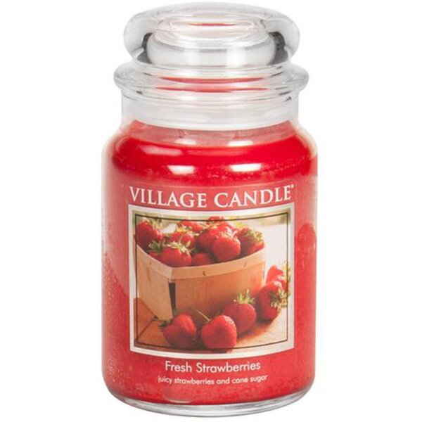 Village Candle Duftkerze im Glas (groß) Fresh Strawberries - Tradition Jar - Kerze mit 2-Docht Technologie