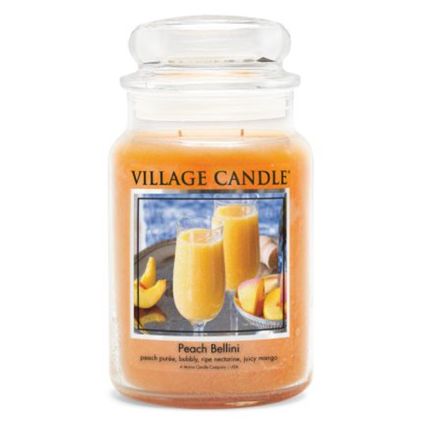 Village Candle Duftkerze im Glas (groß) Peach Bellini - Tradition Jar - Kerze mit 2-Docht Technologie