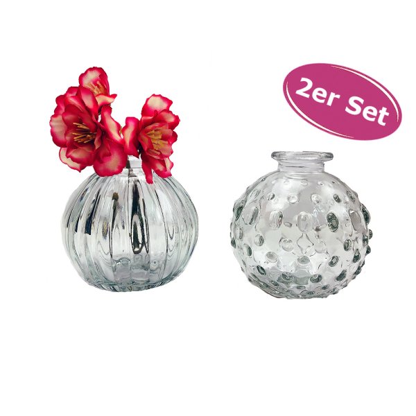 Glasvase "Jive", Klarglas Vase, H: 8,5 cm (2er Set) -  kleine Vasen, Blumenvase, Tischdekoration, Deko Hochzeit