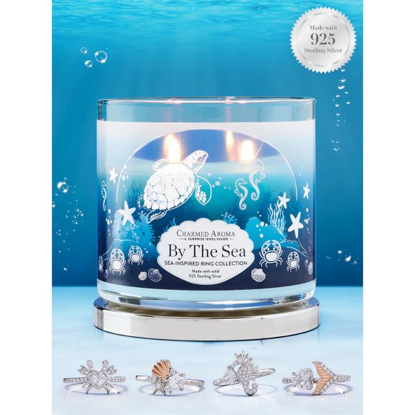 Duftkerze mit Ring By The Sea von Charmed Aroma, Kerze mit Schmuck (maritim) Gr. 5 / XS (50)