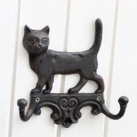 Wandhaken Katze mit 2 Haken aus Gusseisen, antik schwarz...