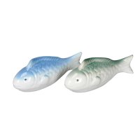 Fische blau, grün 10 cm aus Porzellan schwimmend 2er Set für Schwimmschale, als Teich Deko, Deko für Vogeltränke etc. - Fisch, Schwimmtiere
