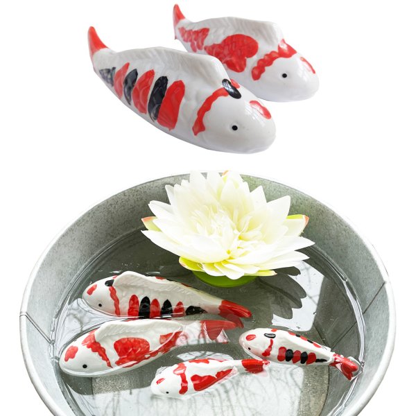 Koi Karpfen Regenbogen 21,5 cm aus Porzellan schwimmend 3er Set für Schwimmschale, als Teich Deko, Deko für Vogeltränke etc. - Fische, Schwimmtiere