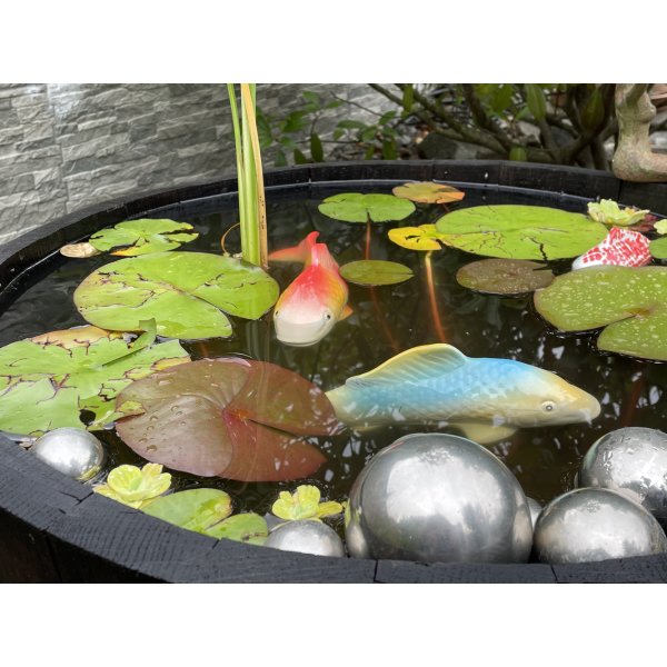 Koi Karpfen Regenbogen 21,5 cm aus Porzellan schwimmend 3er Set für Schwimmschale, als Teich Deko, Deko für Vogeltränke etc. - Fische, Schwimmtiere