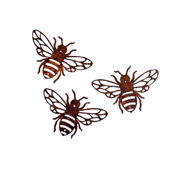 Dekofigur Biene 3er Set im Rost Design 10cm, Rostfigur für den Garten, Gartendeko, Metalldeko