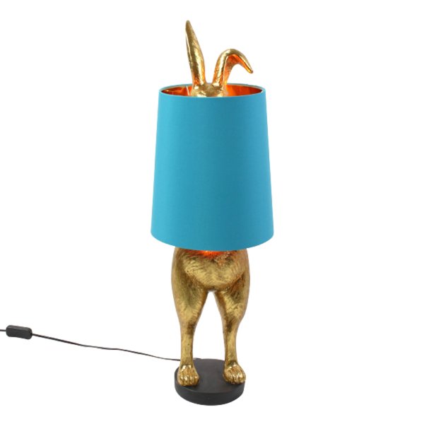Tischleuchte Lampe Hase Gold/Blau "Hiding Bunny" - Wohnzimmerlampe, Dekolampe, Leselampe, Tischlampe