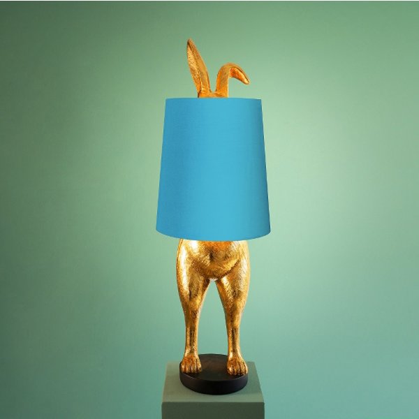 Tischleuchte Lampe Hase Gold/Blau Hiding Bunny - Wohnzimmerlampe, Dekolampe, Leselampe, Tischlampe