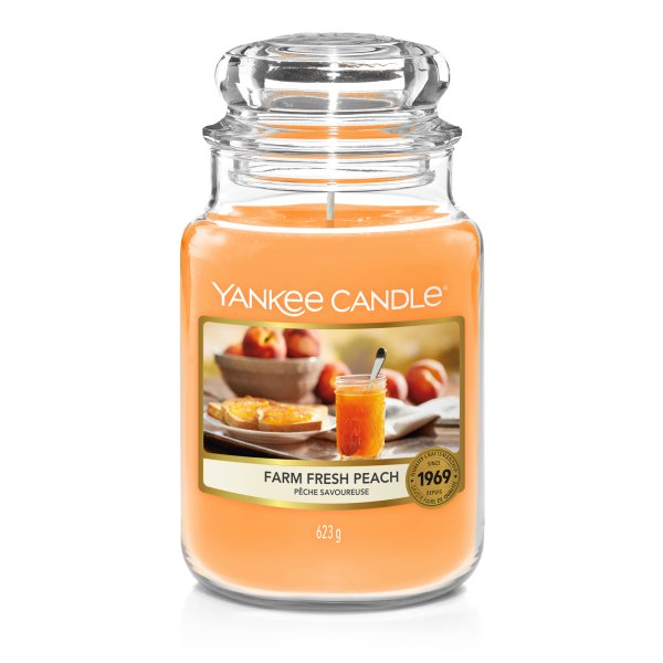 Yankee Candle Duftkerze im Glas (groß) FARM FRESH PEACH - Kerze mit Brenndauer bis zu 150 Stunden