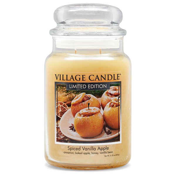 Village Candle Duftkerze im Glas (groß) Spiced Vanilla Apple - Tradition Jar - Kerze mit 2-Docht Technologie