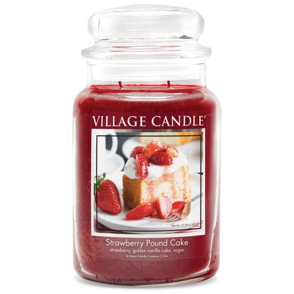 Village Candle Duftkerze im Glas (groß) Strawberry Pound Cake - Tradition Jar - Kerze mit 2-Docht Technologie