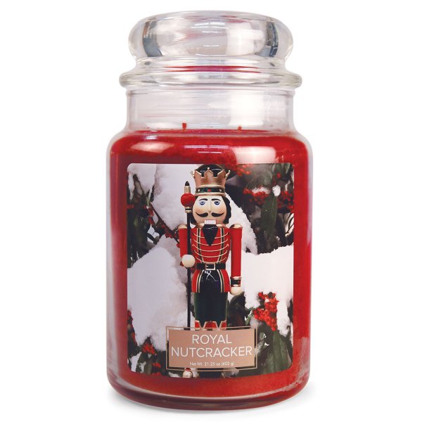 Village Candle Duftkerze im Glas (groß) Royal Nutcracker - Fantasy Edition - Kerze mit 2-Docht Technologie