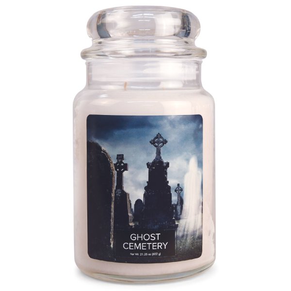 Village Candle Duftkerze im Glas (groß) Ghost Cemetery - Fantasy Edition Halloween- Kerze mit 2-Docht Technologie