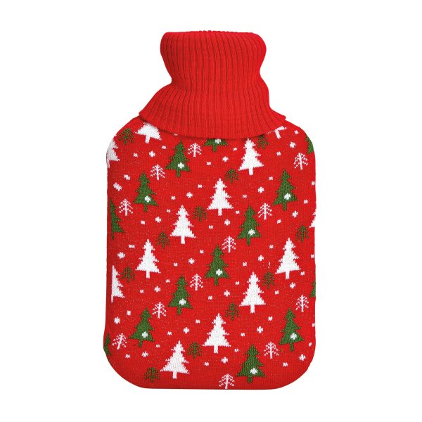 Wärmflasche Winterwald, Elch (Farbe: rot) 2 L mit Strickbezug - Bettflasche, Wärmekissen