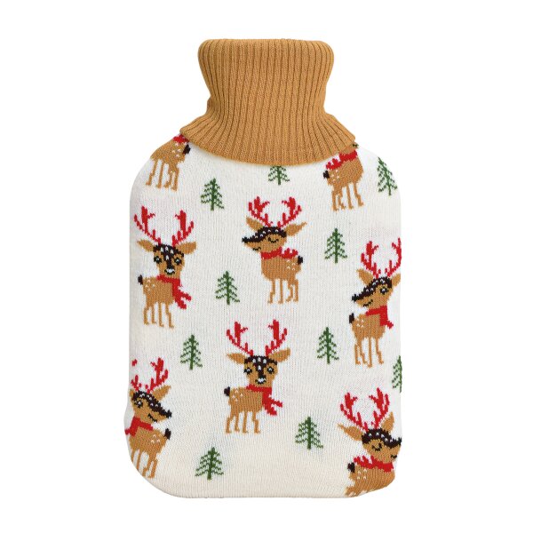 Wärmflasche Winterwald, Elch (Farbe: braun) 2 L mit Strickbezug - Bettflasche, Wärmekissen