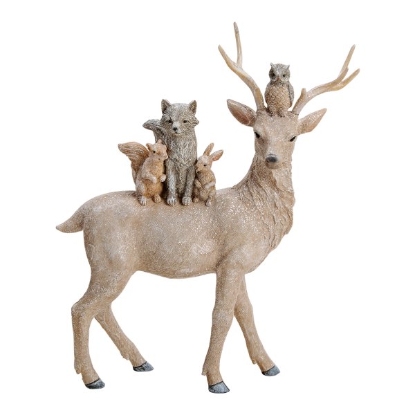 Hirsch Figur Forest Friends, H: 35 cm - Deko Hirsch Herbst / Winter, Skulptur Hirsch, Tisch Skulptur, Landhaus Deko, Waldtiere, Weihnachten Deko