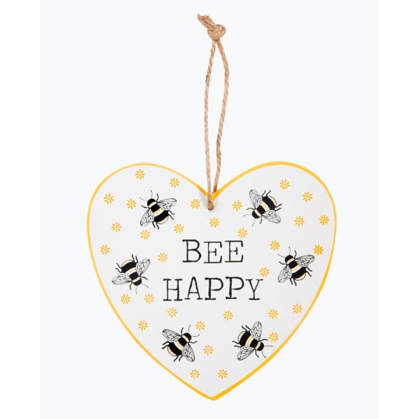 Geschenkanhänger Herz mit Bienen und Spruch Bee Happy - Herz Anhänger, Aufhänger, Biene, Dankeschön Geschenk, Deko, Imker