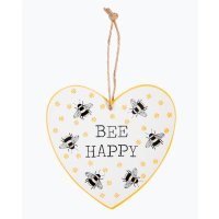 Geschenkanhänger Herz mit Bienen und Spruch "Bee Happy" - Herz Anhänger, Aufhänger, Biene, Dankeschön Geschenk, Deko, Imker