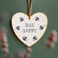 Geschenkanhänger Herz mit Bienen und Spruch "Bee Happy" - Herz Anhänger, Aufhänger, Biene, Dankeschön Geschenk, Deko, Imker
