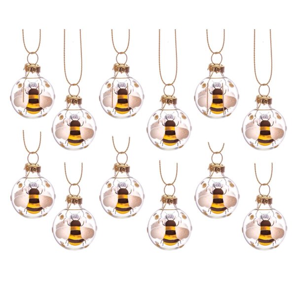Baumschmuck Biene in Kugel 12er Set -  Geschenk für Imker, Baumkugel, Weihnachtsdeko, Christbaumkugel