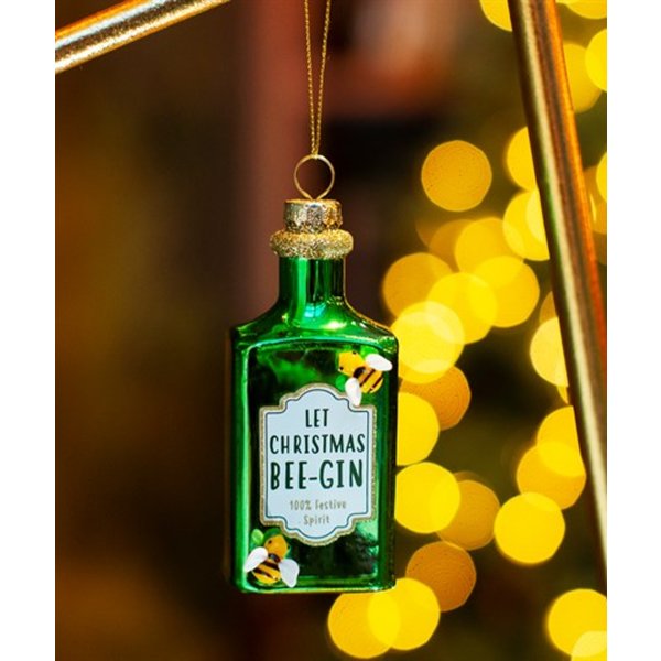 Baumschmuck grüne Gin Flasche mit Biene - LET CHRISTMAS BEE-GIN Baumkugel, Weihnachtsdeko, Christbaumkugel, Imker
