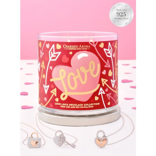 Duftkerze mit Kette Love von Charmed Aroma, Kerze mit Schmuck (Halskette)